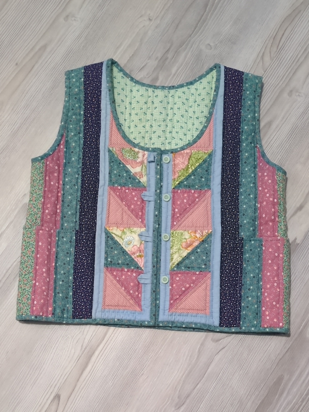 Handmade Quilted Patchwork Vest Floral Cottagecore Granny Core